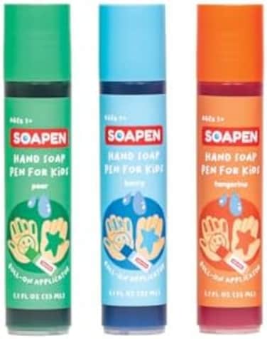 Kids&rsquo; Roll-On Hand Soap, As Seen On Shark Tank, Fun, Colorful Soap Pen, Encourages Proper Handwashing, Nourishing, Paraben Free, 3 Pack (Pear/Berry/Tangerine)