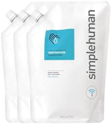 Simplehuman Fragrance Free, 3 Pack: Fragrance Free Moisturizing Liquid Hand Soap 34 Fl. Oz. Refill Pouch (Pack Of 3)