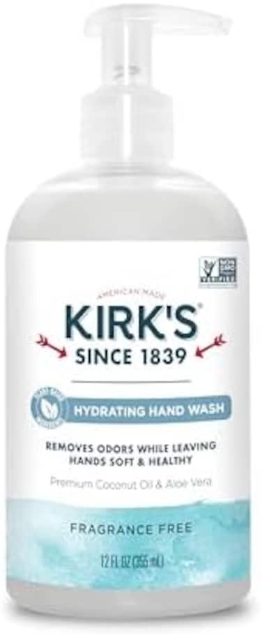 Kirk's Hydrating Hand Wash - Made With Coconut Oil And Aloe Vera, With Odor Neutralizing Technology To Help Eliminate Odors, Non-Gmo, Vegan, Fragrance Free, 12 Fl Oz.