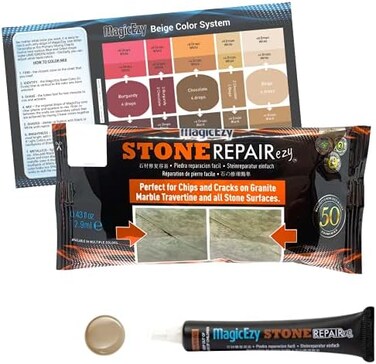 Magicezy Stone Repairezy (Beige):- Granite, Marble, Travertine. Quartz - Repair Chipped, Ed Floor Tiles, Countertops - Stone Repair Kit, Touch Up Filler
