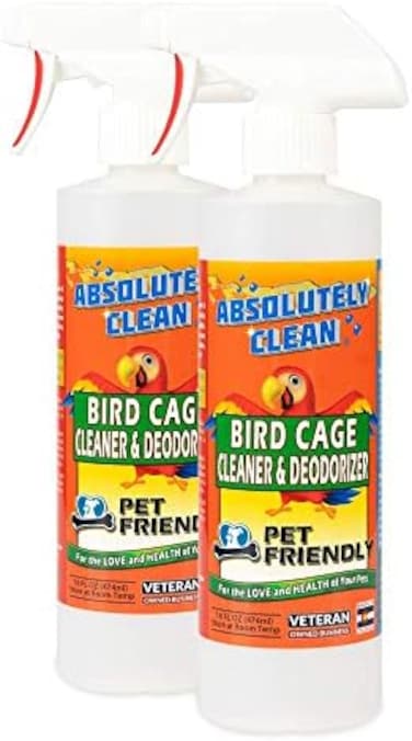 Absolutely Clean Amazing Bird Cage Cleaner And Deodorizer - Just Spray/Wipe - Safely &amp; Easily Removes Bird Messes Quickly And Easily - Made In The Us (16 Fl Oz (Pack Of 2))