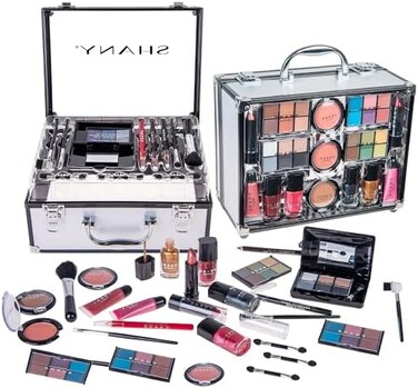 Shany Carry All Trunk Makeup Kit With ReUSAble Aluminum Case Exclusive Holiday Gift Set. Black &amp; White