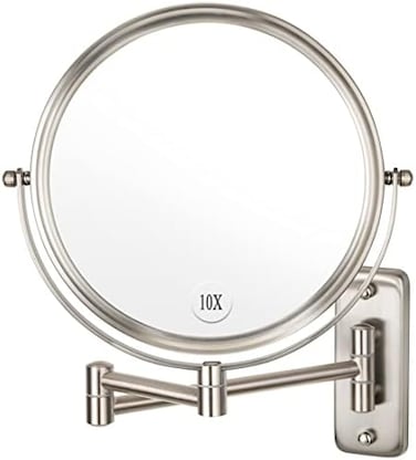 Alhakin Wall Mounted Makeup Mirror - 10X Magnification 8' Two-Sided Swivel Extendable Bathroom Mirror Nickel Finish