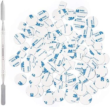 100 قطعة من الملصقات المعدنية للوحة المغناطيسية لوحة مكياج ظلال العيون الفارغة + ملعقة تخزين (50 قطعة مستديرة + 50 قطعة مربعة)