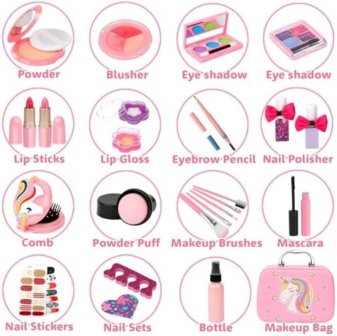 Flybay Kids Makeup Kit For Girls, Washable Makeup Set For Girl, Real Play Makeup Toys, Pretend Makeup Kit Girls Gift Toys With Cute Cosmetic Case For 5 6 7 8 Years Old Girls.