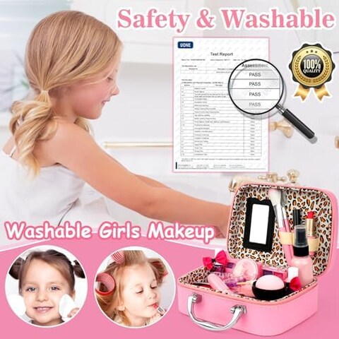 Flybay Kids Makeup Kit For Girls, Washable Makeup Set For Girl, Real Play Makeup Toys, Pretend Makeup Kit Girls Gift Toys With Cute Cosmetic Case For 5 6 7 8 Years Old Girls.