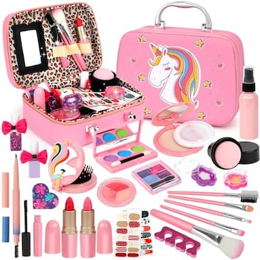 Flybay Kids Makeup Kit For Girls, Washable Makeup Set For Girl, Real Play Makeup Toys, Pretend Makeup Kit Girls Gift Toys With Cute Cosmetic Case For 5 6 7 8 Years Old Girls.