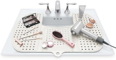 غطاء حوض قابل للطي - غطاء تنظيف فرشاة مكياج من السيليكون لتنظيم الأدوات الساخنة - لتوفير مساحة إضافية وتوفير تخزين - يجب أن يكون الحمام - كبير، لؤلؤي