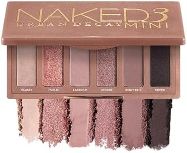 لوحة ظلال عيون صغيرة من Urban Decay Naked 3، مكياج عيون محايد وردي ناعم، لمسة نهائية لامعة ولامعة، 6 ظلال عيون وردية عارية، طبيعية للاستخدام اليومي إلى عيون سموكي، حجم مناسب للسفر، نباتي