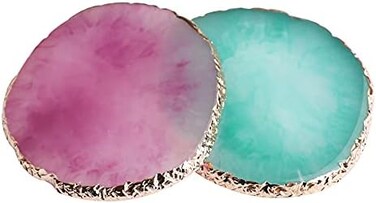 Pengxiaomei 2 قطعة لوحة فنية للأظافر من الراتنج، لوحات فنية للأظافر بألوان مختلطة وحامل أظافر بحافة ذهبية ولوحة عرض فنية للأظافر (أرجواني، أخضر)