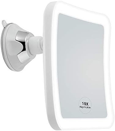 مرآة مكياج مكبرة بإضاءة LED مربعة من Jiben، كوب شفط بقفل الطاقة، ضوء منتشر ساطع وذراع قابل للتعديل يدور 360 درجة، مرآة زينة محمولة للمنزل والسفر