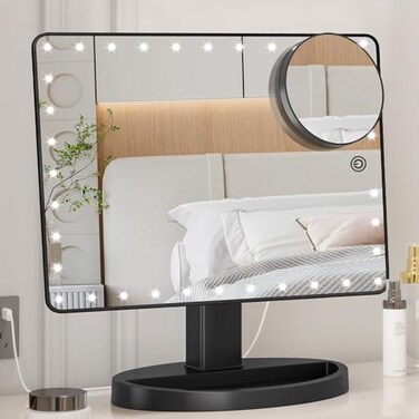 Funtouch Large Lighted Makeup Mirror (Xl Model), Illuminated Mirror With 35 LED Lights, Touch Screen And 10X Magnifying Mirror, 360&deg; Rotation (Black)