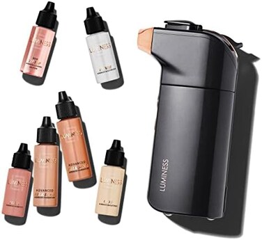 Luminess Breeze Duo Airbrush Makeup System, Warm Coverage &ndash; 9-Piece Kit Includes 2X Silk Airbrush Foundation, Soft Rose Blush, Glow Highlighter, Moisturizer Primer, And Airbrush Cleaning Solution