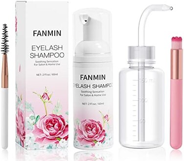 Eyelash Extension Cleanser 60ml +2 Brushes+ Rinse Bottle Eyelid Foaming Cleanser,Eyelash Wash And Lash Bath For Extensions,Paraben &amp; Sulphate Free,Makeup Remover,Salon And Home Use