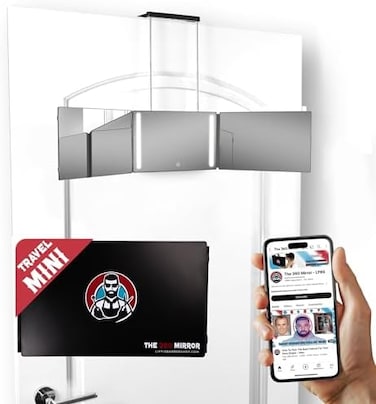 The 360 Mirror - 3 Way Mirror For Self Hair Cutting - Adjutable Trifold Barber Mirror To Cut Your Own Hair - Tri Fold Self Haircut System - Three Sided Mirror For Haircuts (Black - Mini LED Version)
