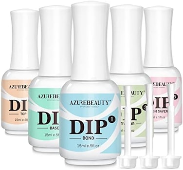 5+3 Pcs Dipping Powder Liquid Set- 15ml Large Capacity Dip Powder Base &amp; Top, Bond, Activator, Brush Saver For Dip Powder Nail Kit No Nail Lamp Needed (0.5Oz)