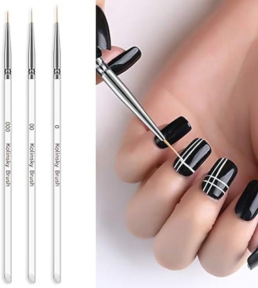 Tinsow 3Pcs Professional Nail Art Brush Set Liner Pens Striping Brushes For Short Strokes, Details, Blending, Elongated Lines Etc (Transparent)