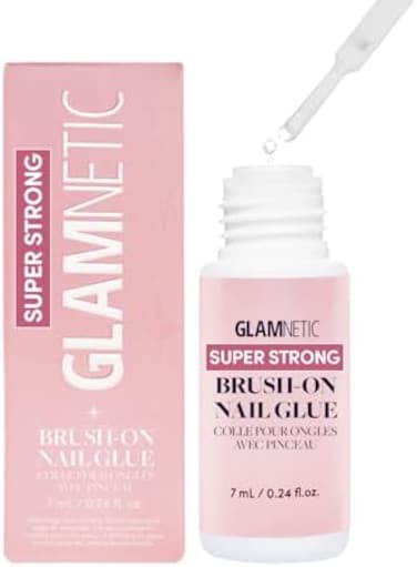 Super Strong Brush On Nail Glue, Brush Tip Applicator, Mess Free, Travel Friendly, Vegan, Durable &amp; Long-Lasting, .24 Fl. Oz.