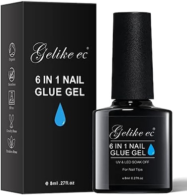 6 In 1 Nail Glue Gel For Acrylic Nails Long Lasting, Curing Needed Uv Extension Glue For False Nail Tips And Press On Nails, Nail Repair Treatment