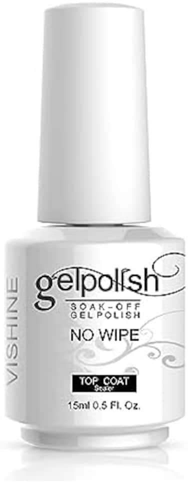 Vishine Top Coat- 15ml No Wipe Top Coat Gel Nail Polish High Gloss Shine Finish Long Lasting Home Diy Professional Manicure