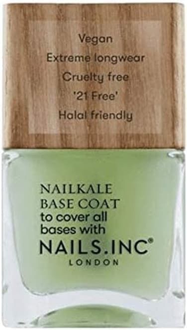 Nails Inc Plant Power Nailkale Base Coat &ndash; Vegan, Plant-Based, Strengthening Nail Treatment For Hydrated, Healthy Nails &ndash; Anti-Breakage, High-Gloss Finish, Clear Nail Polish, 0.47 Fl Oz