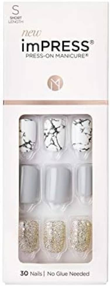 طلاء أظافر إمبريس كيس، مجموعة أظافر، تقنية بيورفيت، أظافر قصيرة مضغوطة، مربعة، نوك أوت، تتضمن وسادة إعداد، مبرد صغير، عصا للزوائد اللحمية، و30 ظفرًا مزيفًا