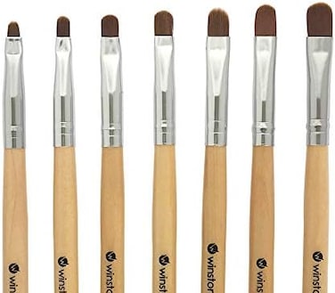 Winstonia 7Pcs Uv Gel Polygel Nail Brush Set For Nail Tips Builder &amp; Overlay, Gel Polish Application, Extensions, Assorted Oval Size Brushes, Wooden Allure