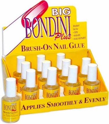 12 Bottle Display Big Bondini Plus All Purpose Brush On Nail Glue Adhesive 0.5Oz
