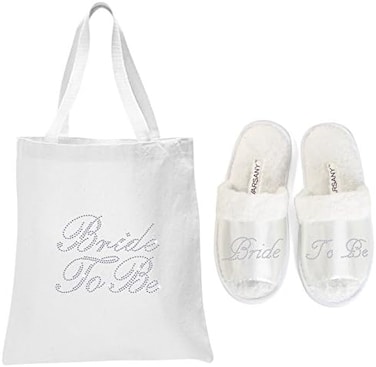 White Crystal Open Toe Spa Slippers And Tote Bags Wedding Bride Gift Hen Party