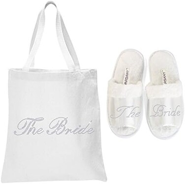 White Crystal Open Toe Spa Slippers And Tote Bags Wedding Bride Gift Hen Party