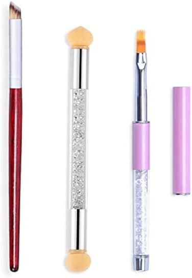 Silpecwee 3Pcs Acrylic Nail Brush Set Uv Gel Nail Ombre Brush Double-Head Sponge Pen Wooden Nail Art Gradient Painting Brush Manicure Tools