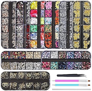 Artdone 9 Boxes Nail Rhinestones,Nail Gems Nail Diamonds,Nail Art Studs Nail Crystals Nail Sequins For Nails Kit With 1 Tweezers And 3 Pen For Nail Art Supplies Accessories