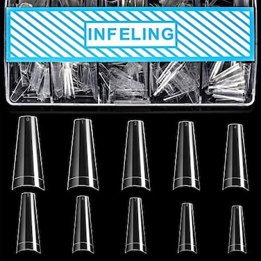 Infeling Clear Coffin Nail Tips - Clear Acrylic Nail Tips, 500Pcs Clear Tips For Acrylic Nails, Half Cover False Nail Fake Nail Tips With Box, Clear French Nail Tips For Nail Salons Home, 10 Sizes
