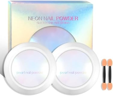 2 Pcs Neon Iridescent Chrome Nail Powder,Mermaid Chrome Nail Powder Symphony Shell Nail Powder,Mermaid Pearl Magic Nail Powder Salon Nail Pigment Manicure Pigment