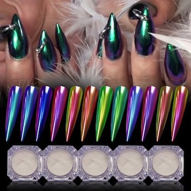 5Color Pearl Powder Nail Art Glitter Mirror Effect Chrome Pigment Uv Gel Polish Shimmer Dip Dust Nail Art Decoration Nail Kit Chrome Powder For Nails (5Pcs Chrome Nail Powder)