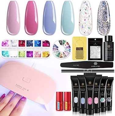 Saviland Poly For Nail Gel Kit - Glitter Poly Nails Gel With Nail Dryer Nail Extension Gel Kit Nail Enhancement Builder Gel Kit For Nail Manicure Beginner Starter Kit All-In-One