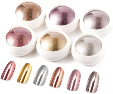 Chrome Nail Powder 6 Jars Rose Gold Mirror Effect Manicure Pigment Glitter Dust For Salon Home Diy Nail Art Deco With 6 Eyeshadow Sticks