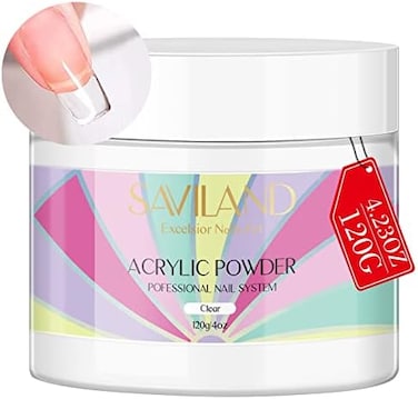 Saviland Clear Acrylic Powder 4.23Oz - Professional Crystal Polymer Clear Nail Powder Acrylic Nail System For Acrylic Nails Extension No Need Nail Lamp