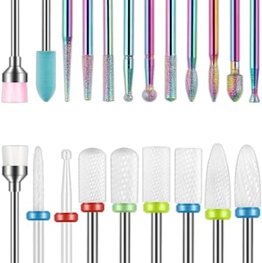 Depvko 21Pcs Nail Drill Bits Sets, 3/32 Inch Diamond Cuticle Electric Nail File And Ceramic Acrylic Gel Nail Bit Kit, Acrylic Nail Art Tools, Carbide Remover Bits For Manicure Pedicure, Home Salon