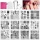 Nail Stamper Kit Nail Art Stamping Plate Kit With 8 Stamping Polish Gel 12 Stamp Stencil Plate 1 Clear Silicone Stamper Scraper Design Template Tool Supplies Set For Holiday (Storage Bag)