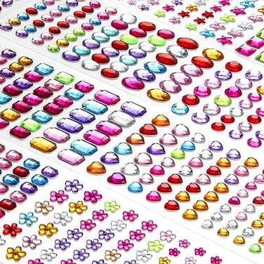 Fembw 1200+ Pcs Rhinestone Stickers,Self Adhesive Gem Sticker Bling Jewels For Diy Craft Nail Body Makeup Festival, 14 Sheets Jewels Stickers For Card Making Decorations
