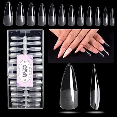 مجموعة أظافر أكريليك Stiletto اضغط على الأظافر على شكل مسبق، مجموعة وصلات أظافر صناعية شفافة، غطاء كامل لأظافر هلامية ناعمة، مجموعة مانيكير لفن الأظافر في صالونات التجميل، 12 مقاسًا