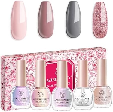 Nail Polish Set, Colors Pearl Shimmer Blue Pink White Quick Dry Natural Nail,Professional For Nail Art Diy Manicure And Pedicure At Home