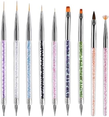 Nail Art Brushes, 9Pcs Nail Brushes With 9 Different Sizes And Colors, Double-Ended Design, Soft Nylon Heads, Acrylic Handles, Perfect For Home Use And Professional Nail Salon