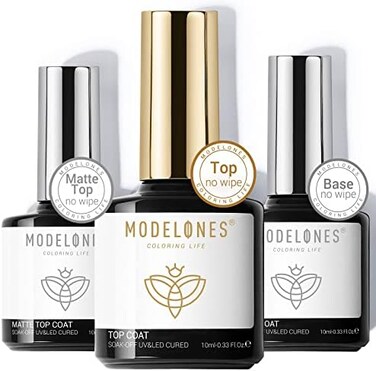 طلاء أظافر جل علوي من موديلونز، 3 قطع 10 مل، طبقة علوية لامعة وغير لامعة، تدوم طويلاً، شديدة اللمعان وتأثيرات غير لامعة يمكنك صنعها بنفسك في المنزل