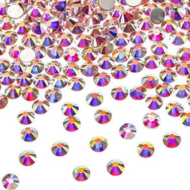 Bememo Ss20 Ab Crystal Diamond Rhinestones Flat Back Round Rhinestones Iridescent Crystals Round Beads Flat Back Glass (5760 Pieces)