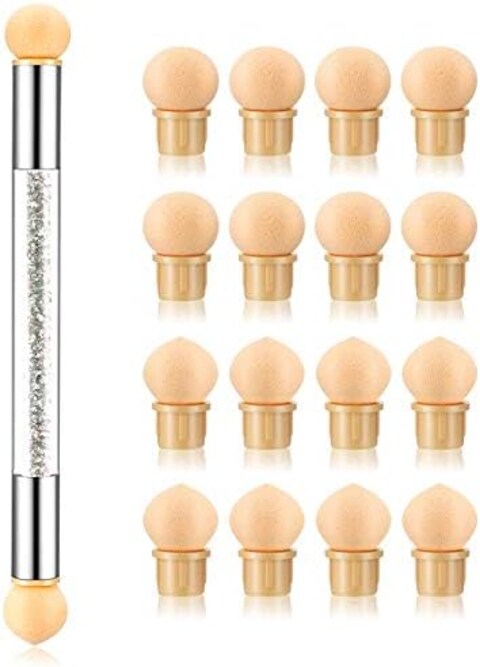 Silpecwee 1Pc Uv Gel Nail Gradient Sponges Pen With 16Pcs Replaceable Sponge Heads Double Head Nail Ombre Brush Acrylic Manicure Diy Tools