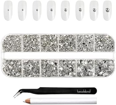 Beadsland (Crystal) - 2500Pcs Nailart Flatback Rhinestones Crystal Flatback Gems Round Crystal Rhinestones For Crafts Mixed 8 Sizes Ss4 Ss30 With Picking Tweezer And Pen (Clear)