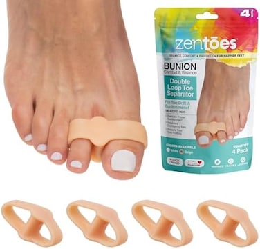 Toe Spacers Bunion Corrector For Women And Men, Big Toe Straightener, Double Loop Gel Splint Separator For Correct Alignment Of Overlapping Toes (Beige)