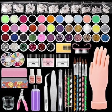 Practice Hand For Acrylic Nails, Fake Maniquin Training Hand For Nail Practice, 42 Colors Acrylic Powder Beginners Kit